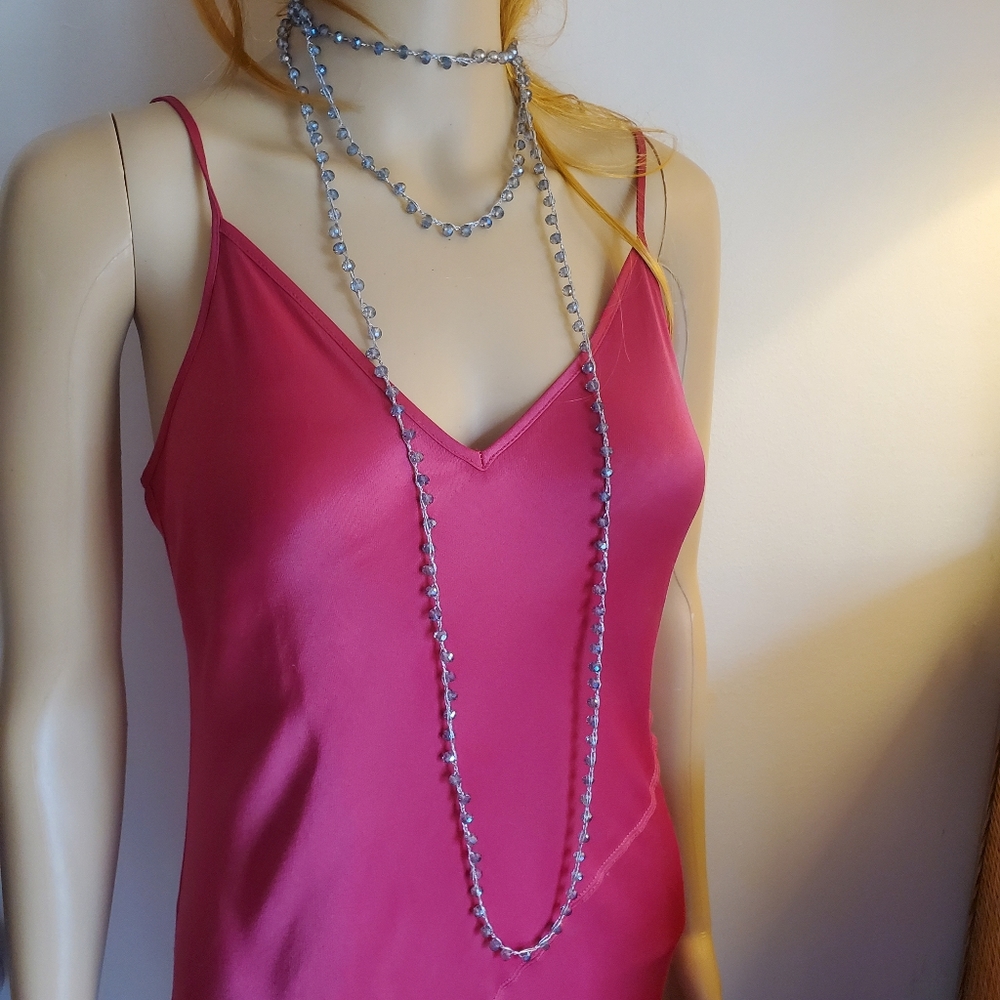 Long Grey Blue Sparkly Crystal Bead Necklace - Picture 3 of 12